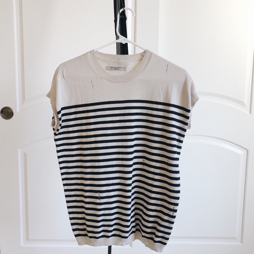 All Saints Striped Rip Tee